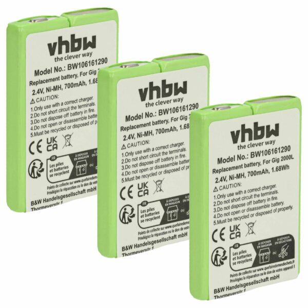 3x Bateria substitui 4506306, 4506.306, 8M2BZ, 7M2BZ, B3880/106483 para telefone fixo GP - 700 mAh 2.4 V NiMH