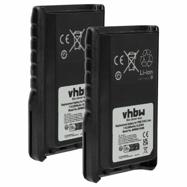2x Bateria para Rádio Yaesu Vertex FNB-V103, FNB-V104, FNB-V103LI, FNB-V104LI - 2600 mAh 7.4 V Li-Ion vhbw