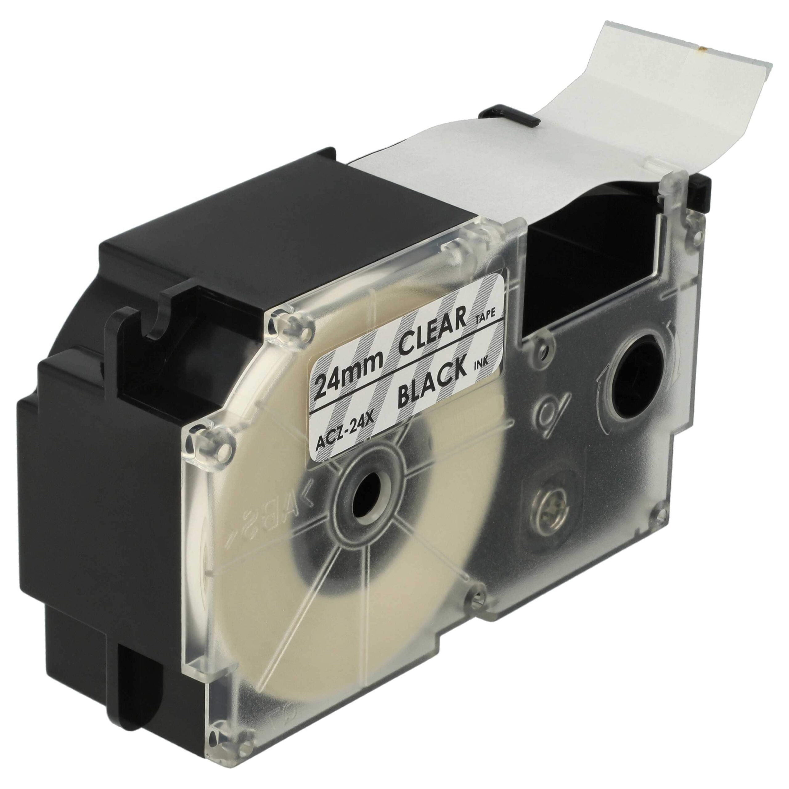 Fita de Etiquetas vhbw para Casio XR-24X, XR-24X1 - 24 mm, Preto sobre Transparente