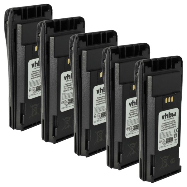 Bateria vhbw 5x para Rádio Motorola NNTN4497A/NNTN4496 - 1400 mAh 7.2V NiMH + Clip de Correia