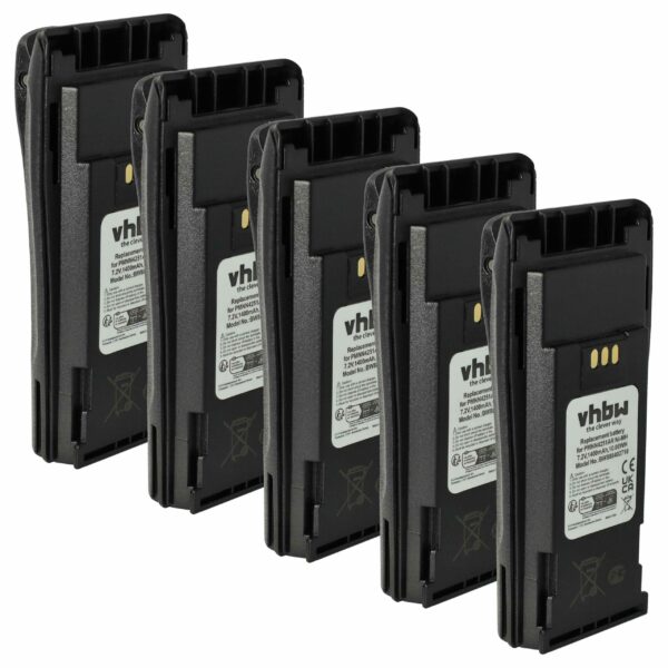 Bateria vhbw 5x para Rádio Motorola NNTN4497A/NNTN4496 - 1400 mAh 7.2V NiMH + Clip de Correia