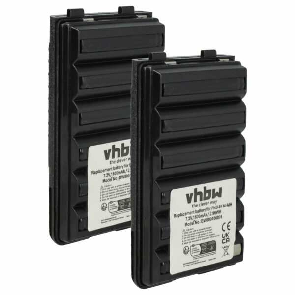 Bateria vhbw 1800 mAh 7.2 V NiMH para Rádios Yaesu Vertex FNB-64H, FNB-57, FNB-64, FNB-83 - Pack 2x