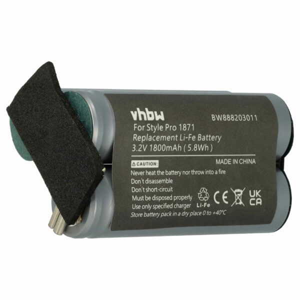 Bateria vhbw 1800 mAh 3.2 V LiFePO4 para Aparadores Moser 1871-0071
