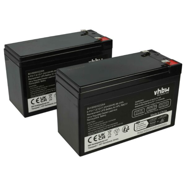 Baterias UPS vhbw substitui APC RBC48 - 7200 mAh 12 V AGM 2x