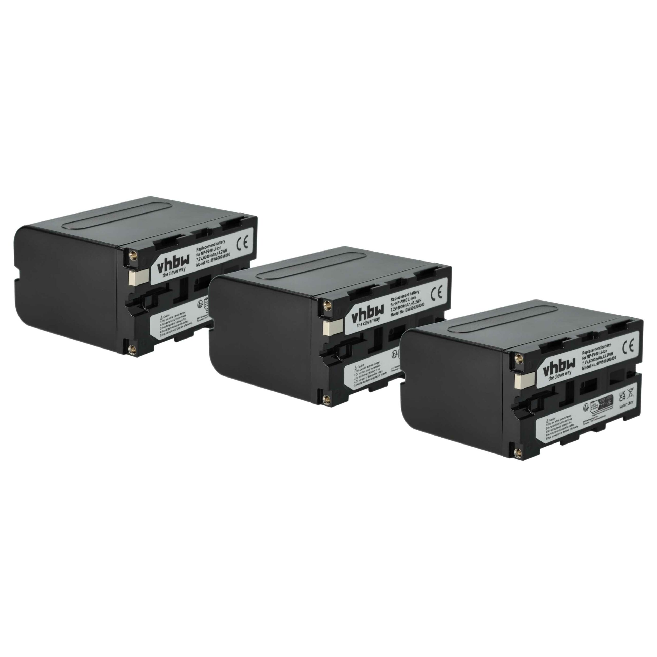 Bateria vhbw 3x para Câmaras de Vídeo Sony NP-F930, NP-F960, NP-F950 - 6000 mAh 7.2V Li-Ion
