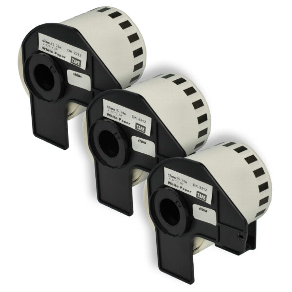 Rolo de Etiquetas Autocolantes 3x Compatível Brother DK-22212 - 62 mm x 15,24 m + Suporte