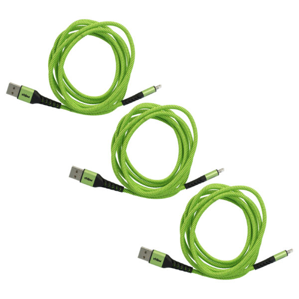 Pack 3x Cabos Lightning vhbw - USB-A para Apple iPhone / iPad / AirPods - Verde e Preto, 180cm