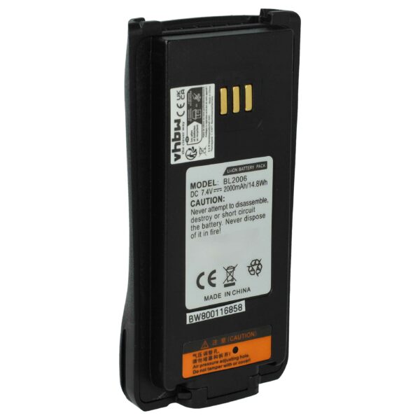 Bateria para Rádios HYT/Hytera BL2006Li, BL2008, BL2006, BL2503 - 2000 mAh 7.4V Li-Ion vhbw
