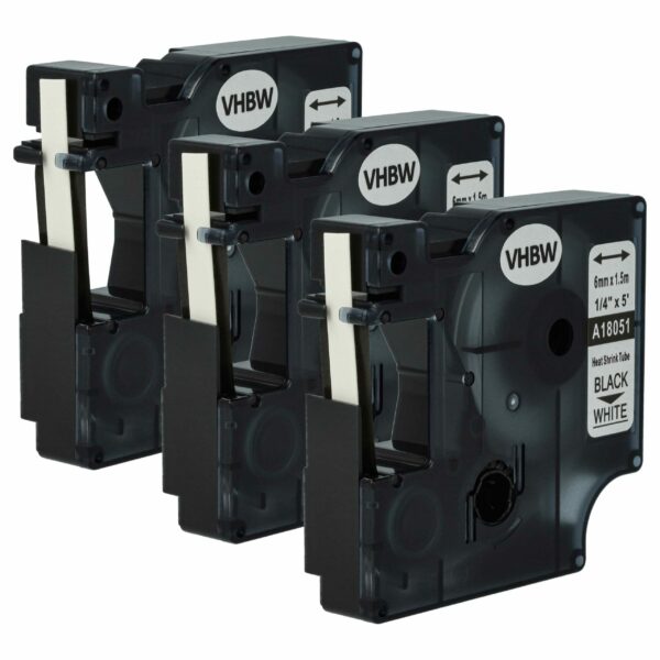 3x Fita de Etiquetas Compatível com Dymo 18051 - Preto em Branco, Tubo Termorretrátil, 6 mm