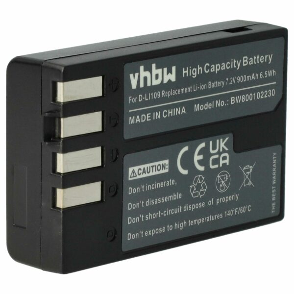 Bateria vhbw para Pentax D-Li109 - 900mAh, 7.2V, Li-Ion