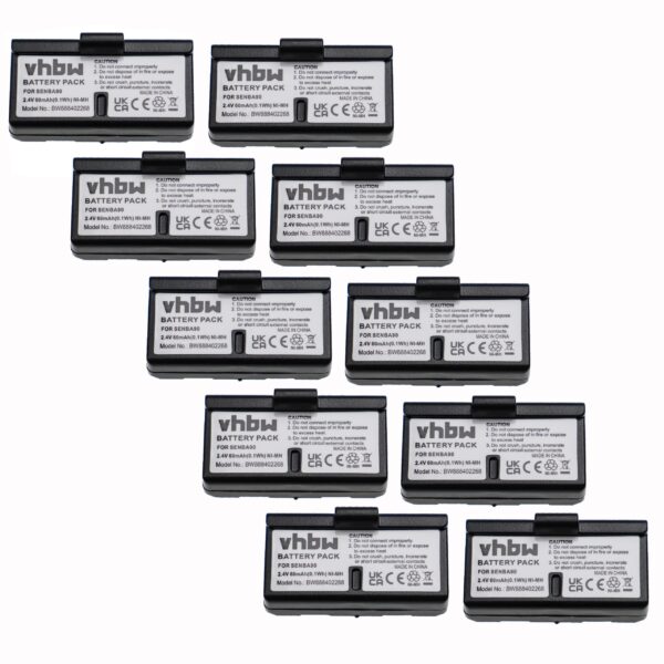 Bateria Wireless vhbw 10x compatível com Sennheiser BA90, E90, E180 - 60 mAh 2.4 V NiMH
