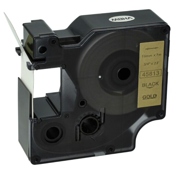 Fita de Etiquetas vhbw compatível com Dymo D1 45813, 19 mm, Preto sobre Dourado
