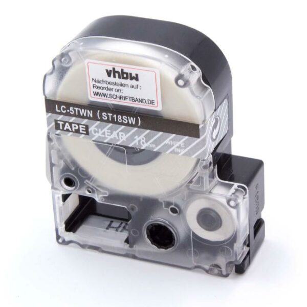 Fita de Etiquetas vhbw substitui Epson LC-5TWN - 18 mm Branco sobre Transparente