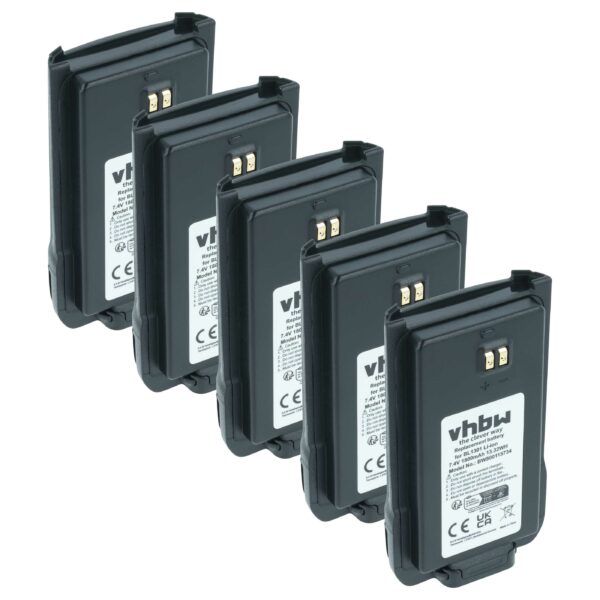 Bateria vhbw para Rádios Hytera HYT - Substitui BL2407, BL1301, BL1719 - 1800 mAh 7.4 V Li-Ion (Pack 5x)