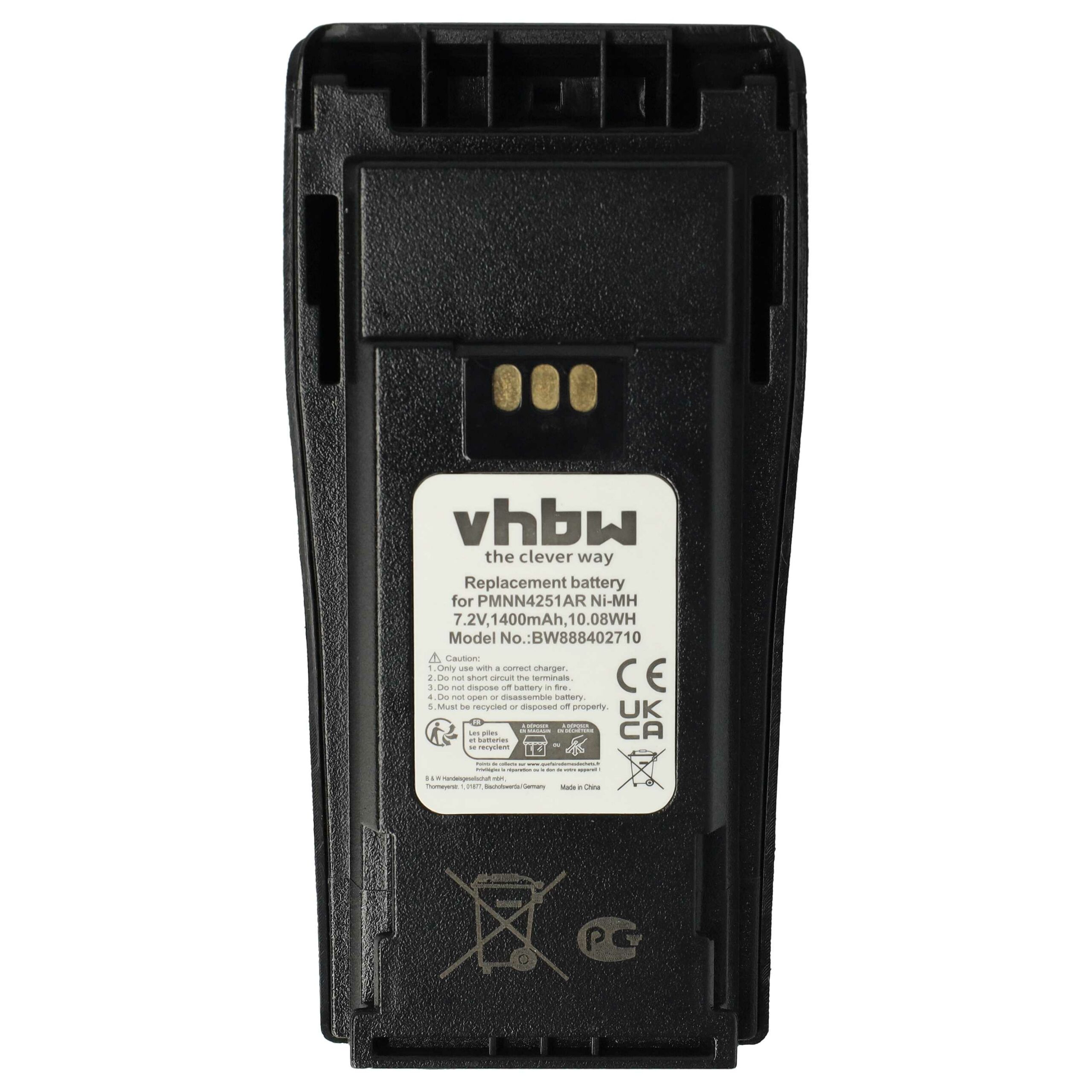 Bateria vhbw 10x para Rádio Motorola NNTN4497, NNTN4496AR, NNTN4496 - 1400 mAh 7.2V NiMH com Clip - Image 3