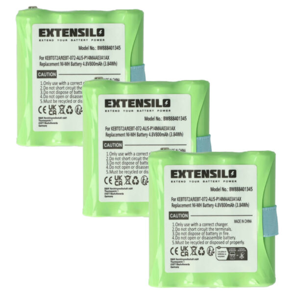 Bateria 3x para Rádio Midland KEBT072A, BATT4R, BATT-4R, KEBT-072-A - 800 mAh 4.8 V NiMH EXTENSILO