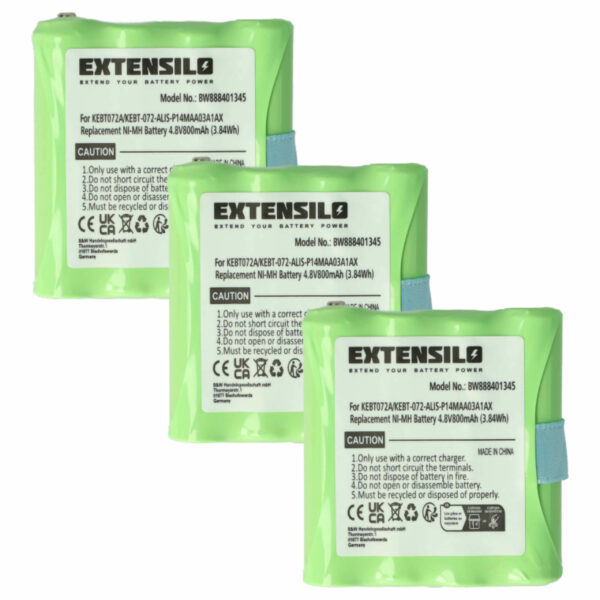 Bateria 3x para Rádio Midland KEBT072A, BATT4R, BATT-4R, KEBT-072-A - 800 mAh 4.8 V NiMH EXTENSILO