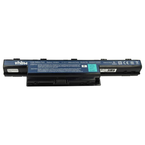 Bateria para Portátil vhbw compatível com Acer AS10D31, AS10D3E, 31CR19/652, 934T2078F - 6600 mAh 11.1 V Li-Ion