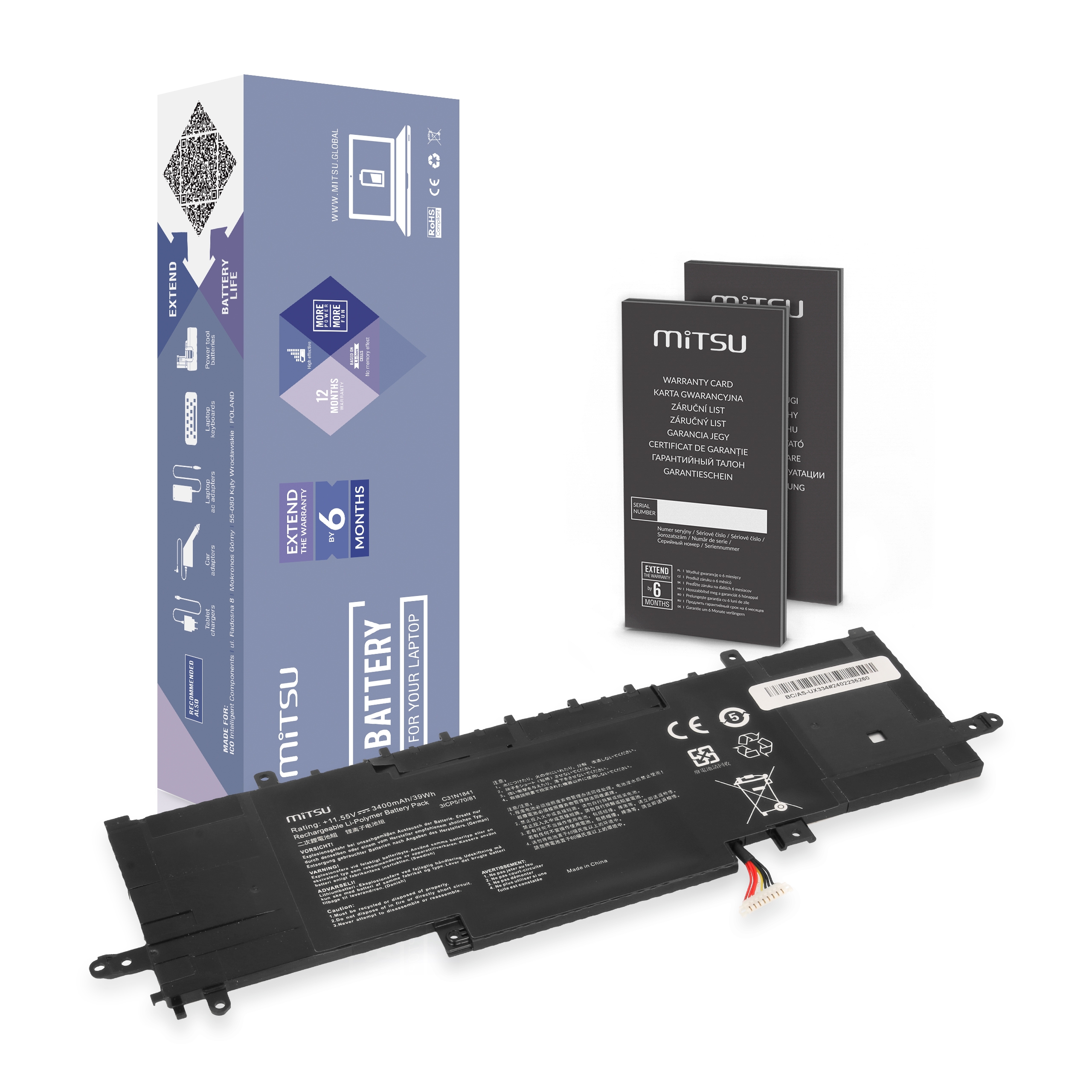 Bateria Mitsu para Asus ZenBook 13 14 UX334, UX434, UX463