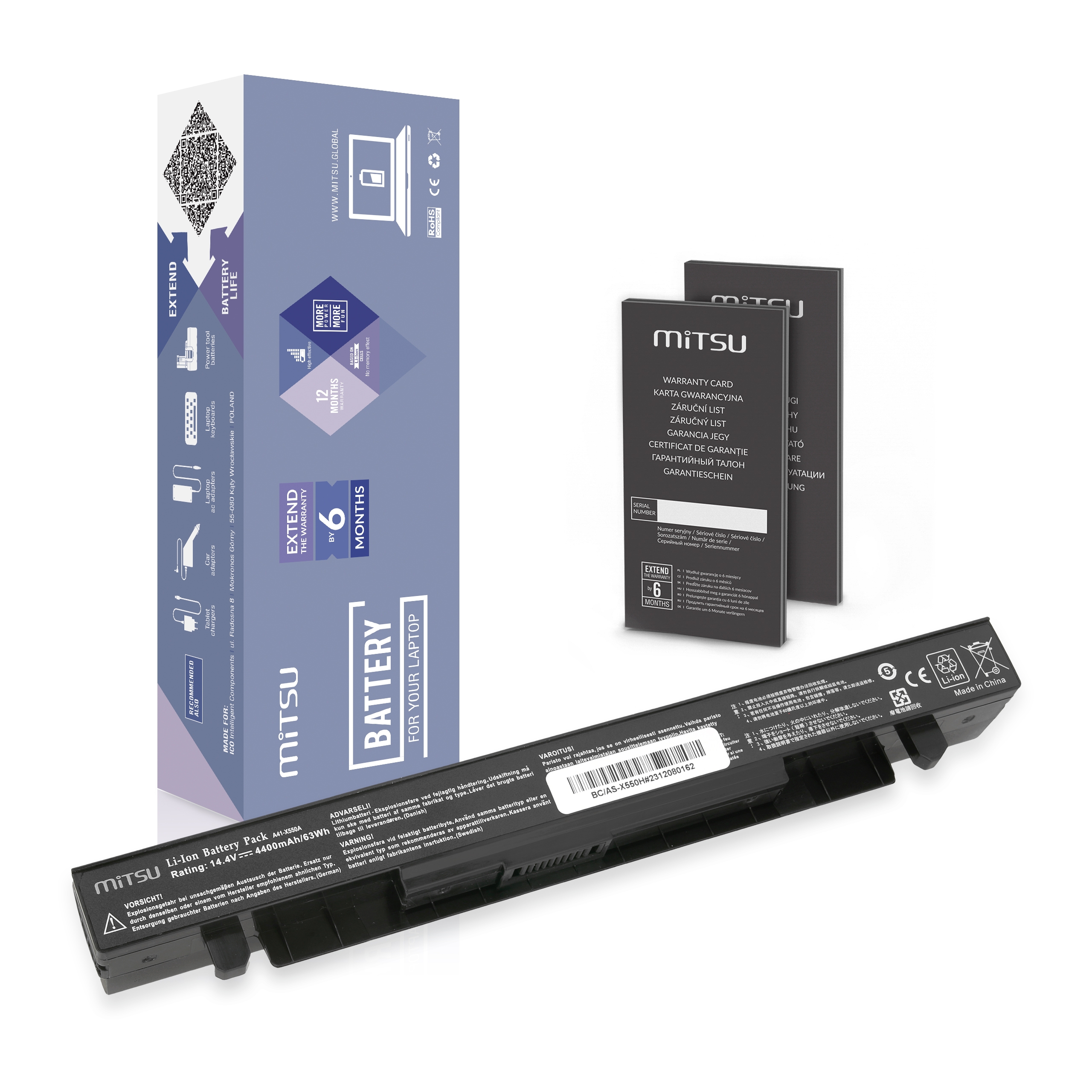 Bateria Mitsu 14.4V (14.8V) 4400mAh para Portáteis Asus X550, A450, F450, K550 Series