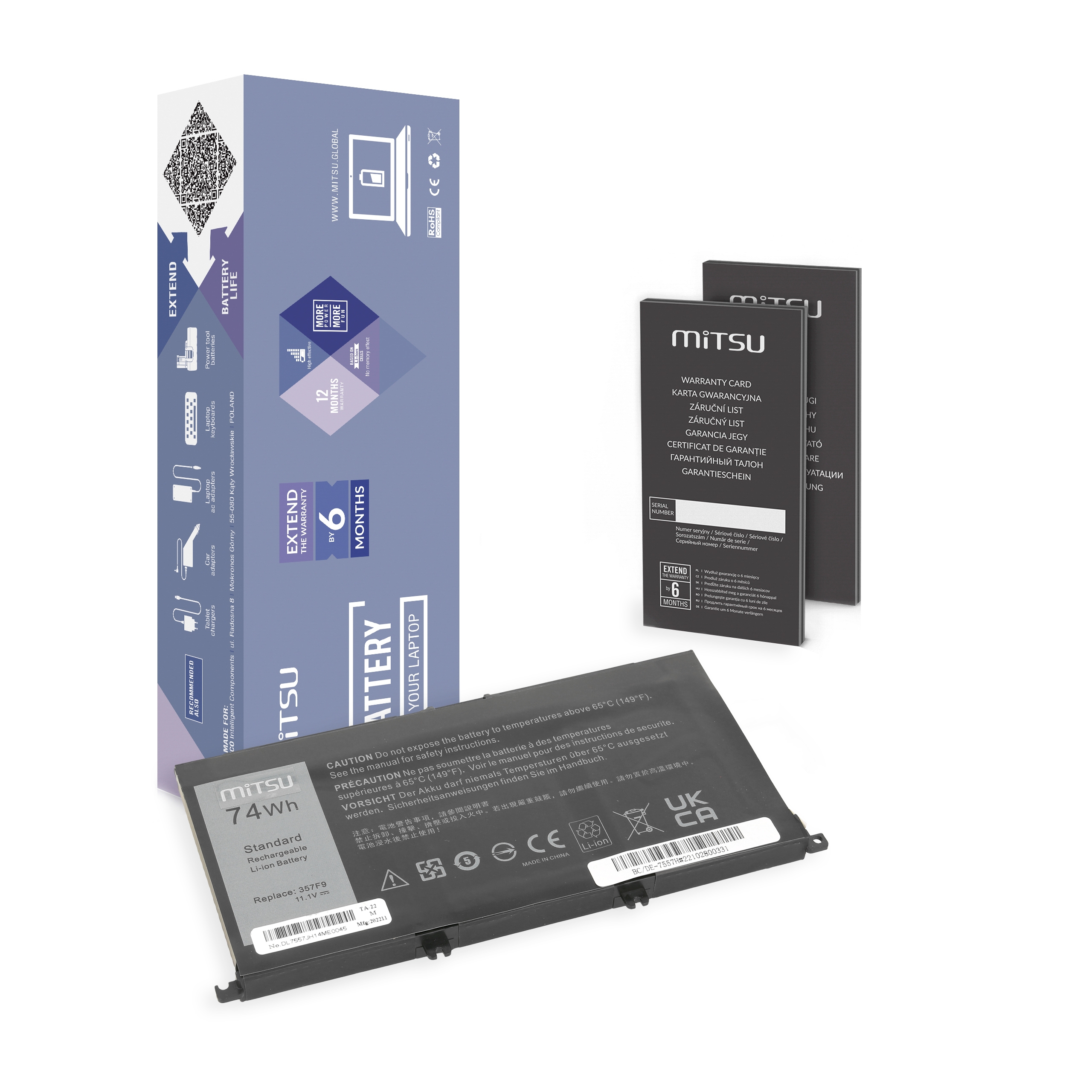 Bateria Mitsu 6600mAh para Portátil Dell Inspiron 15 (5576, 7557, 7559) e 15PD Series - 11.1V
