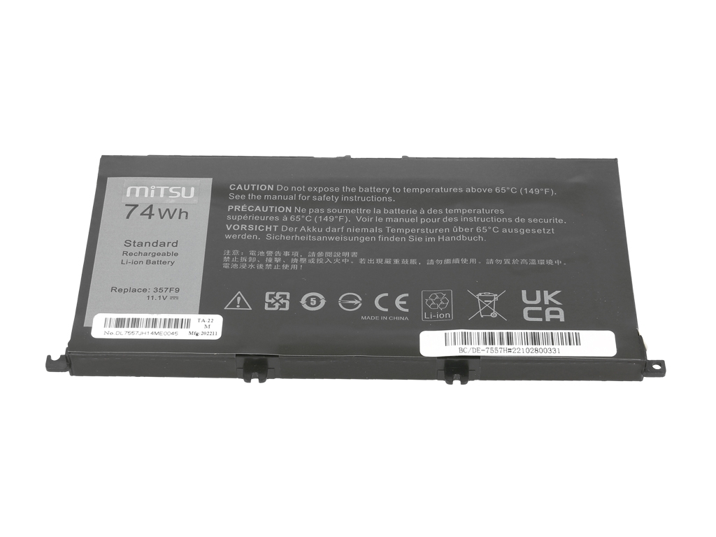 Bateria Mitsu 6600mAh para Portátil Dell Inspiron 15 (5576, 7557, 7559) e 15PD Series - 11.1V - Image 2