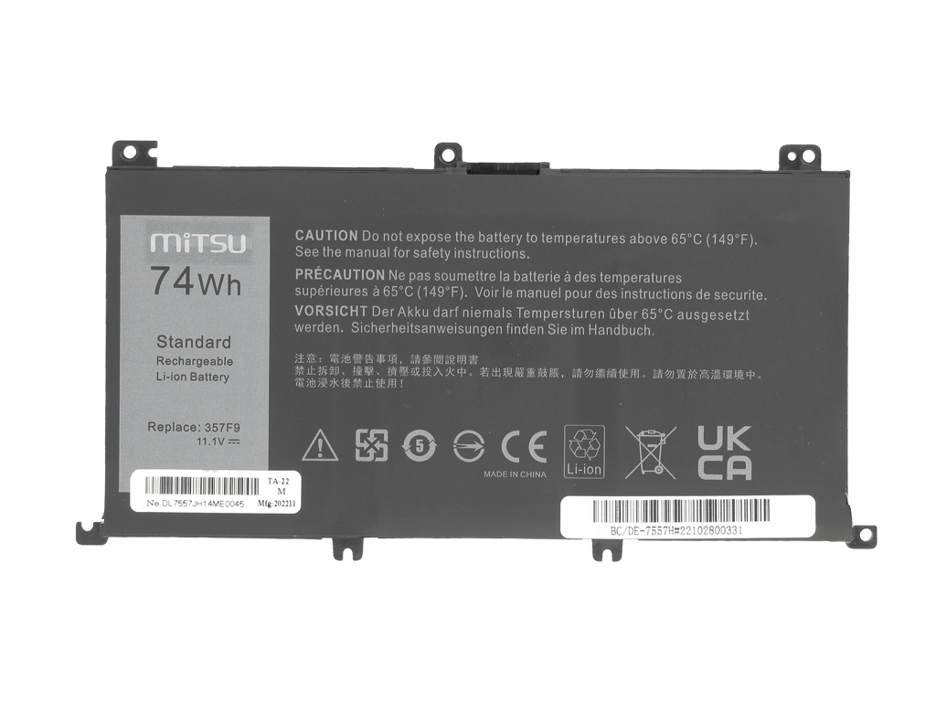 Bateria Mitsu 6600mAh para Portátil Dell Inspiron 15 (5576, 7557, 7559) e 15PD Series - 11.1V - Image 4