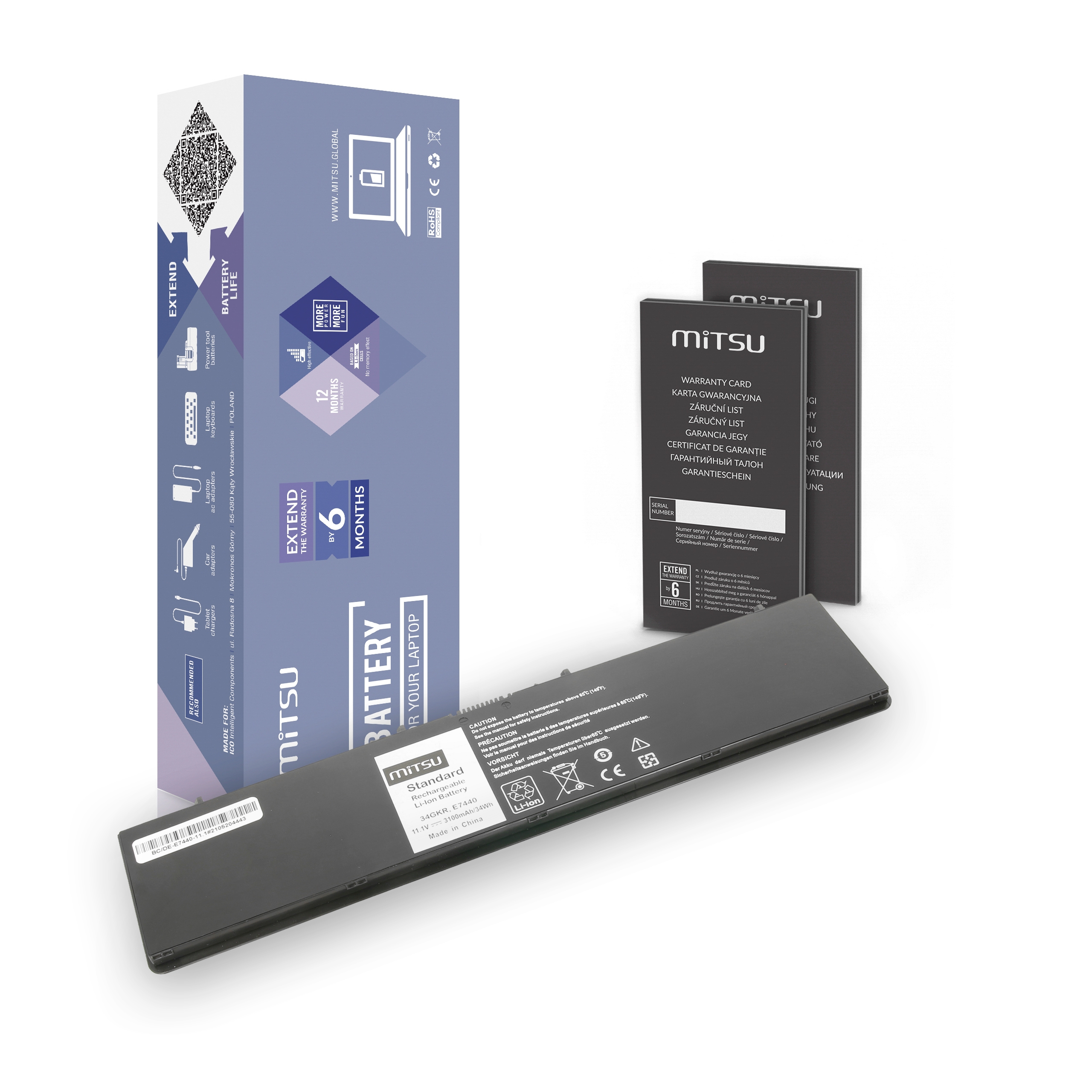 Bateria Mitsu para Dell Latitude E7440, 11.1V 34GKR