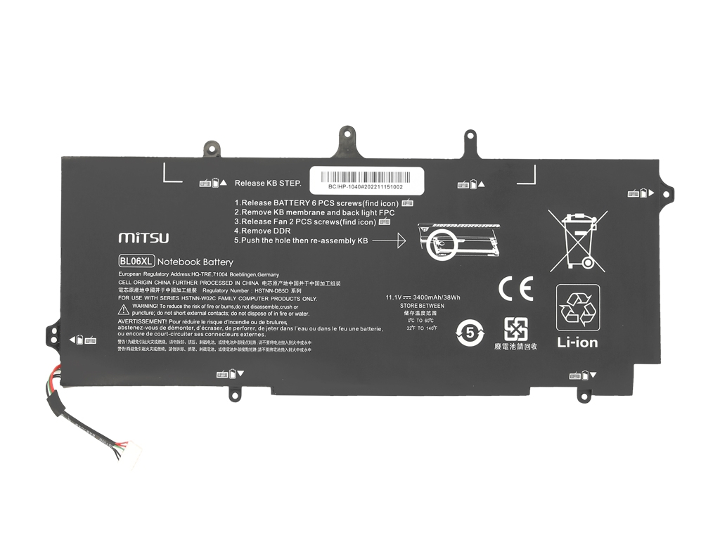 Bateria Mitsu para HP EliteBook Folio 1040 G1, G2, BLO6XL - Image 4