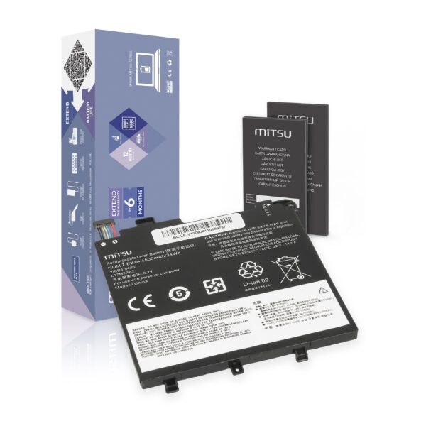 Bateria Mitsu 7.6V 4500mAh para Portátil Lenovo E41-50, V130-14IGM, V330-14 Series - Substituição L17C2PB1 L17L2PB2