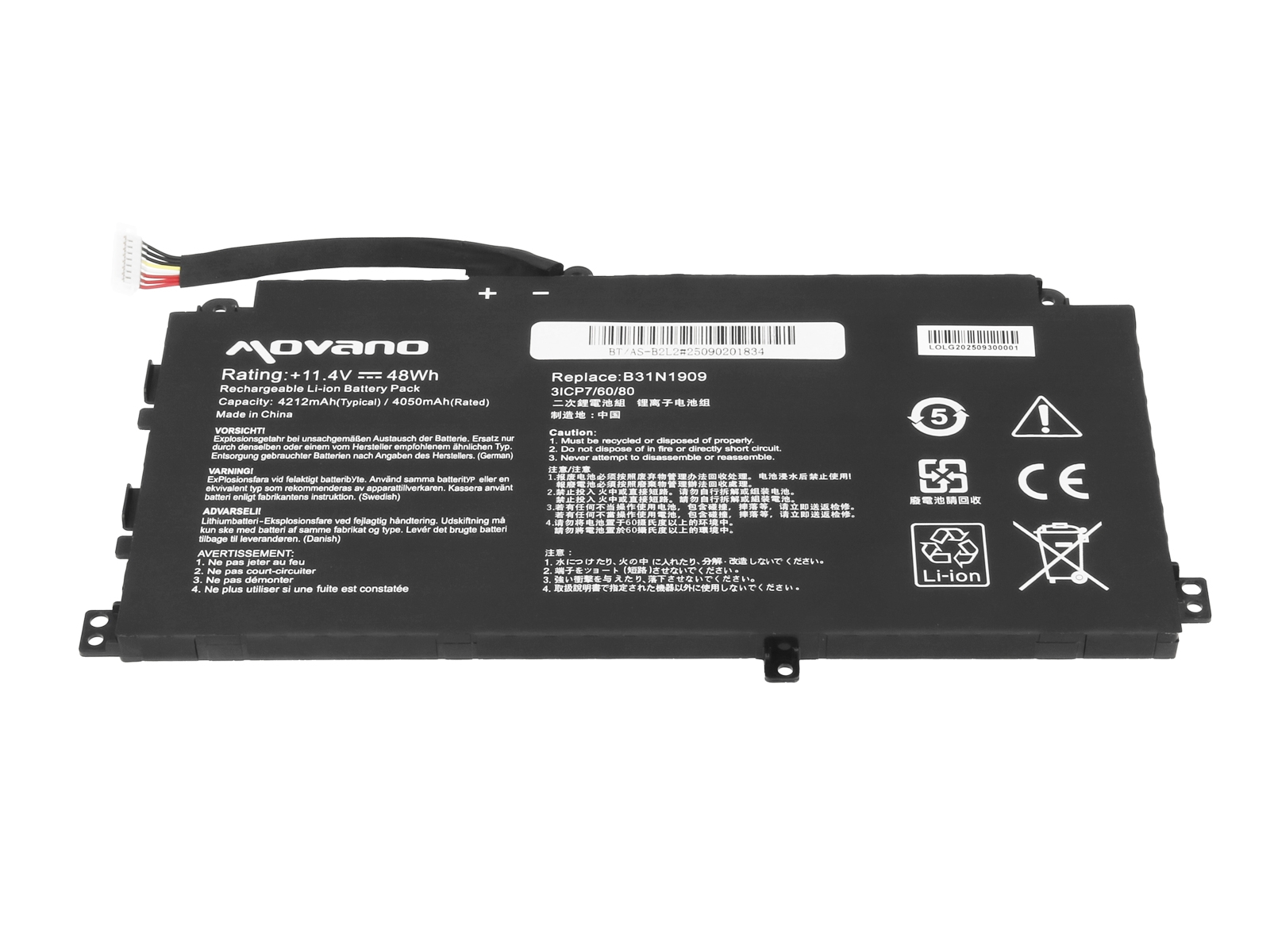 Bateria Movano 48Wh para Portátil Asus ExpertBook B2 B2402CBA, P2451F Series - 11.4V, 4212mAh