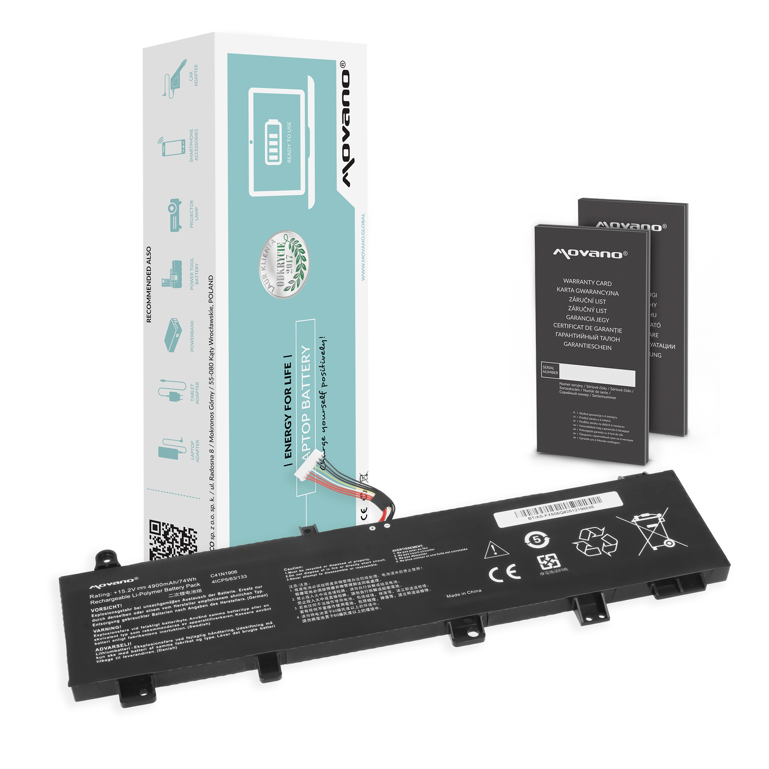 Bateria Movano 74Wh para Portátil Asus TUF Gaming A15 FA506Q, FX506QM Series e Outros Modelos Compatíveis