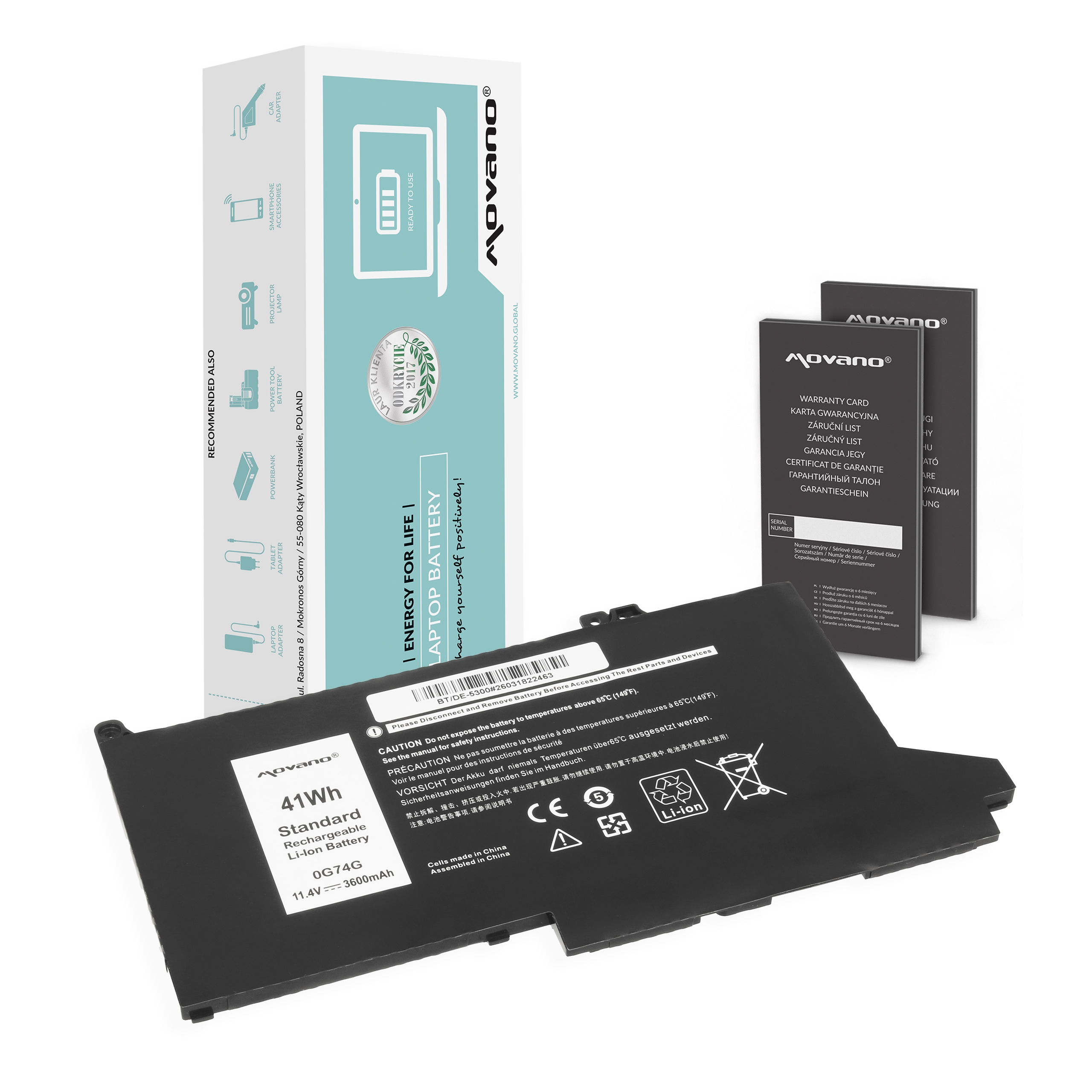 Bateria Movano de Alta Qualidade para Portátil Dell Latitude 13 5300, 13 5310, 14 7400 Series