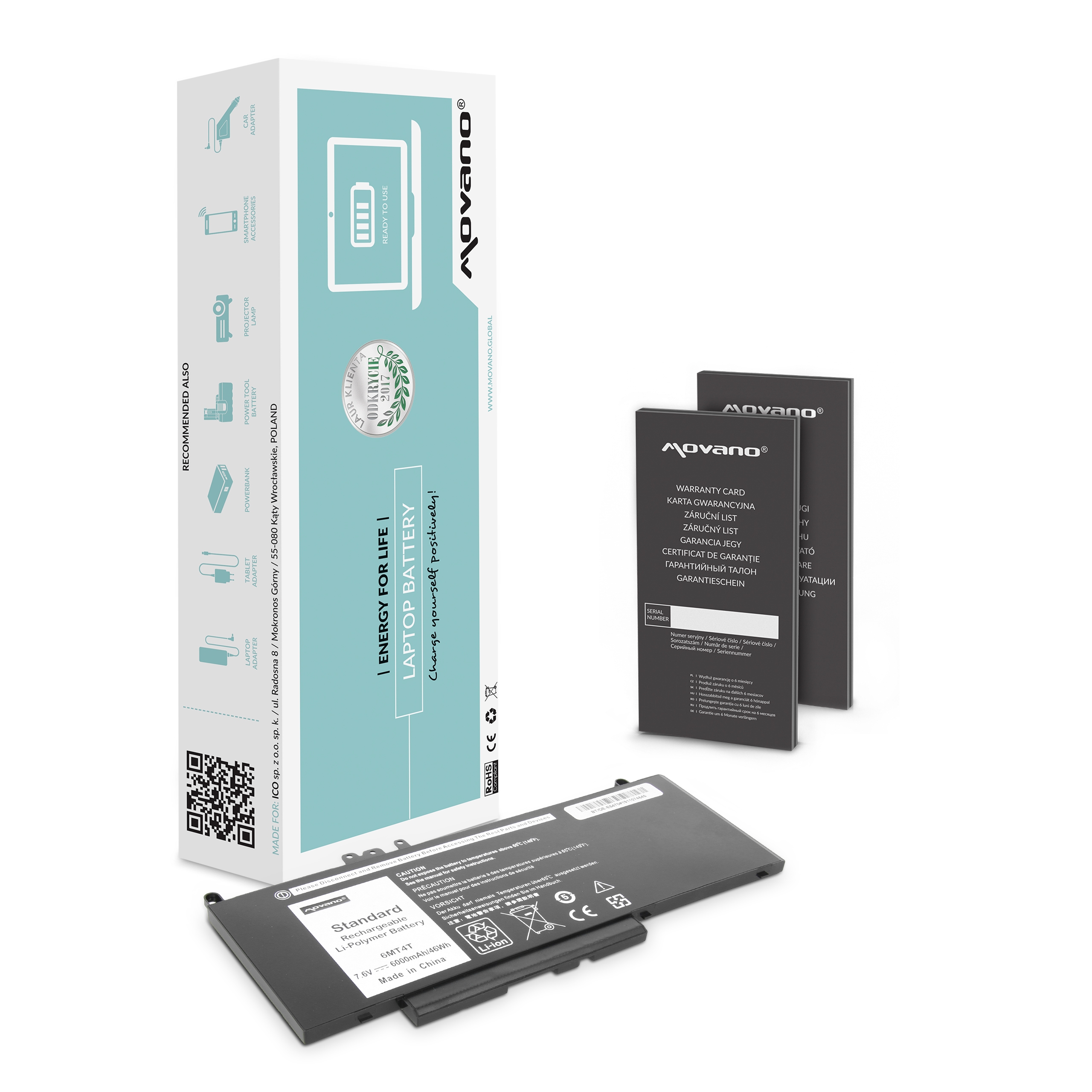 Bateria Movano para Portátil Dell Latitude E5470, E5570, 5470, 5570, Inspiron 3510 - 7.6V 6000mAh (46Wh) - Substitui 6MT4T, 7V69Y