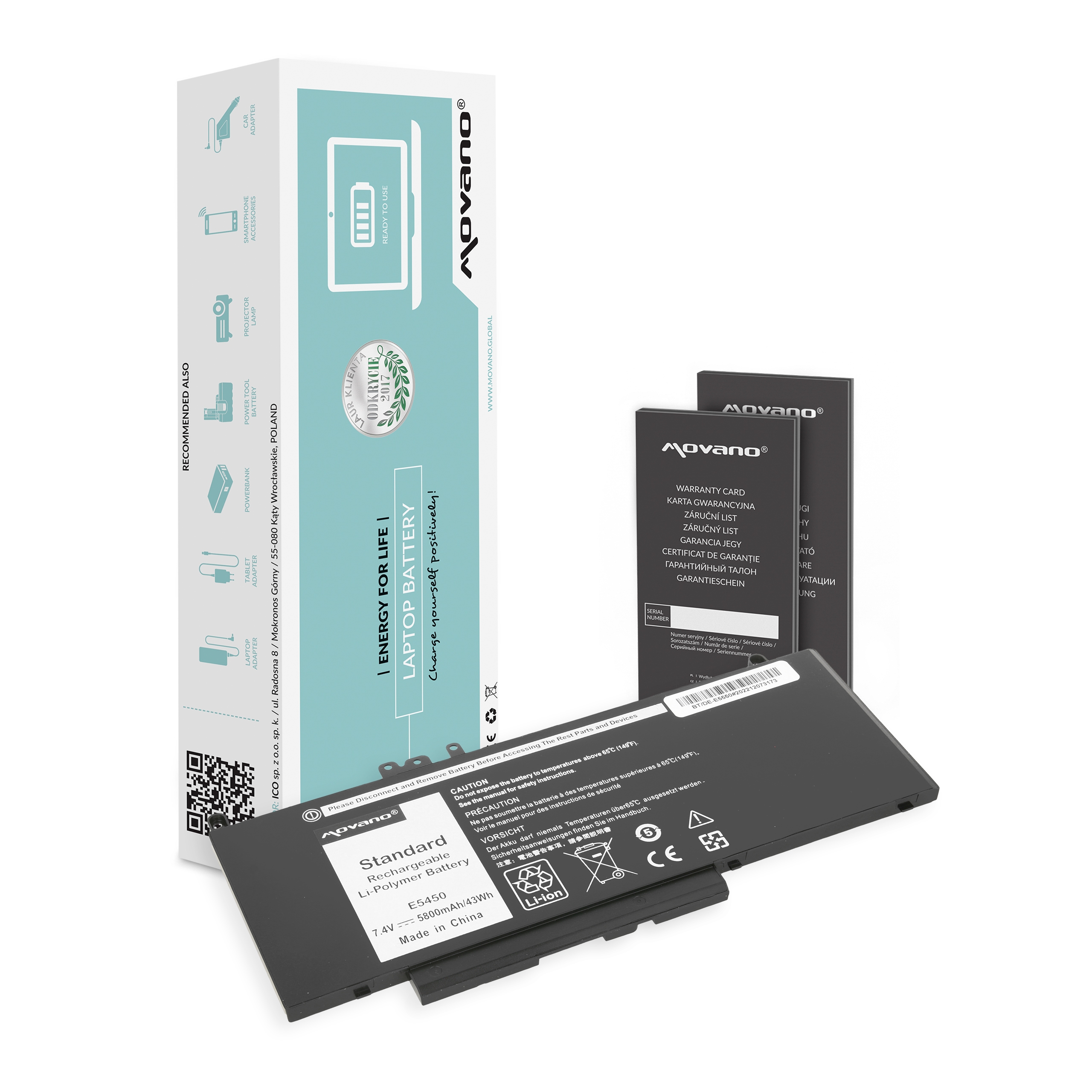 Bateria Movano G5M10 para Portátil Dell Latitude E5450, E5550, E5250 - 7.4V 5800mAh - Compatível com 079VRK, 451-BBLN