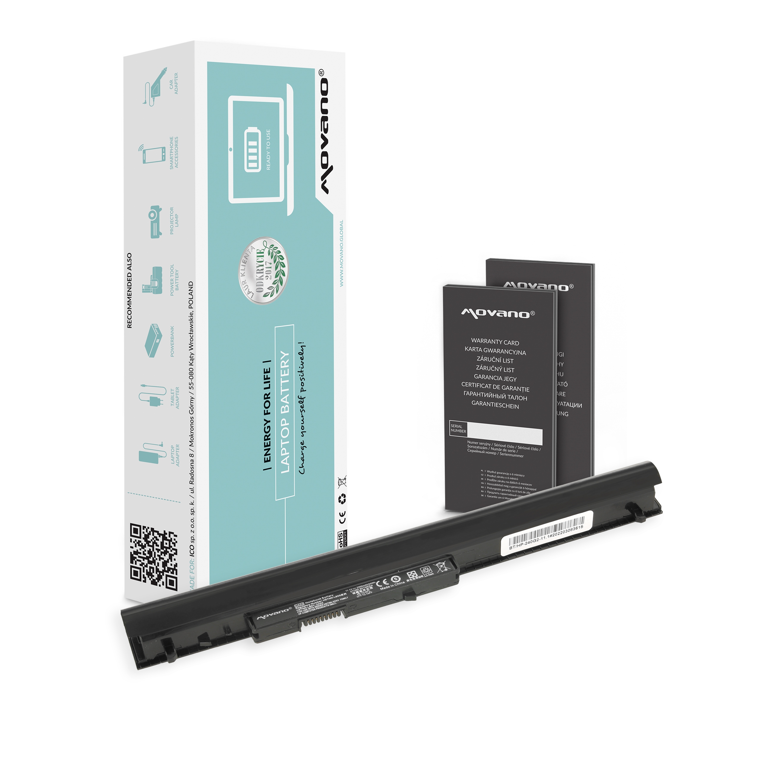 Bateria Movano 11.1V 2200mAh para Portáteis HP 240 G2/G3, 250 G2/G3, 255 G2/G3 e Compaq Presario Series