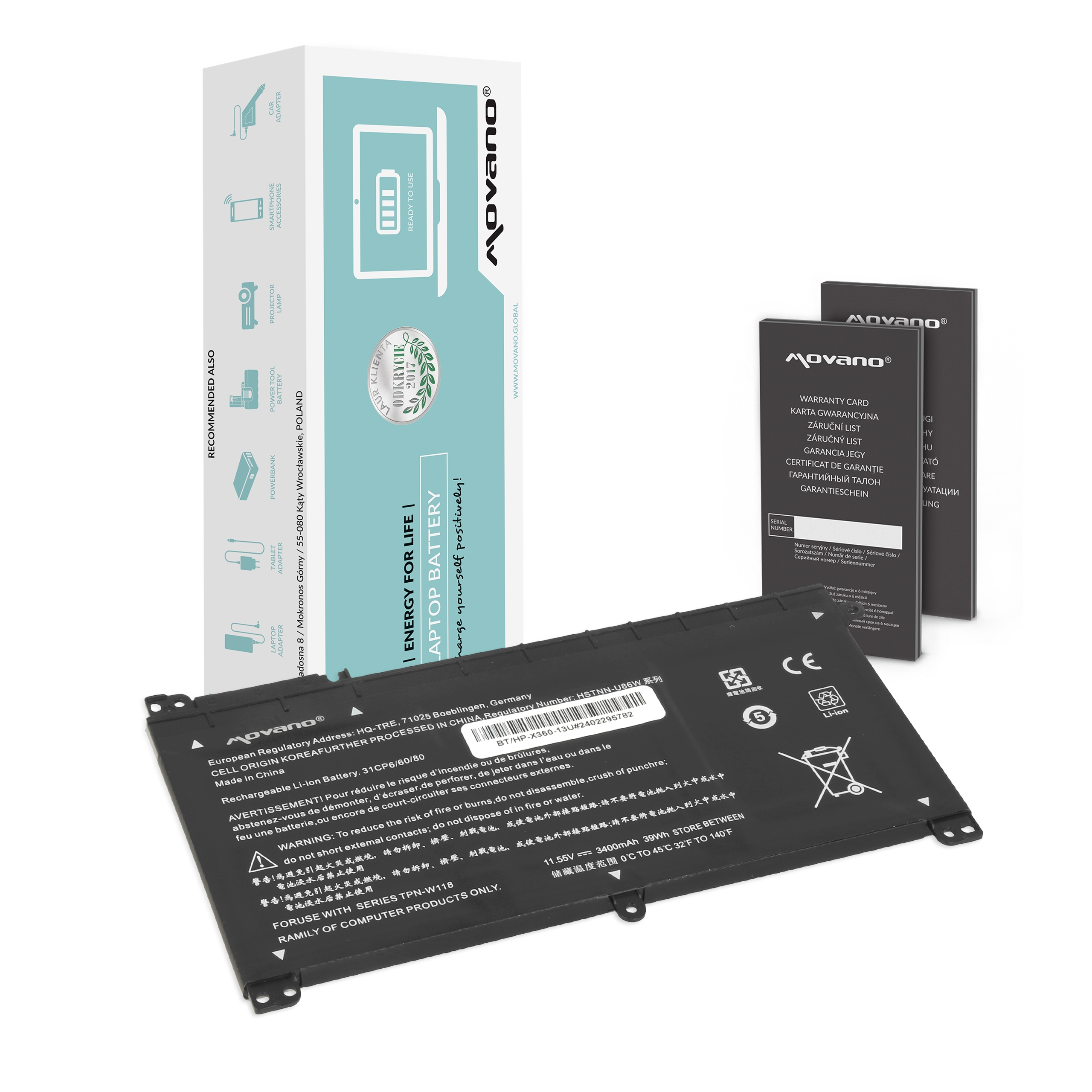 Bateria Movano 11.55V 3400mAh (39Wh) para Portátil HP Pavilion X360 13-U Series e HP Stream 14-AX Series