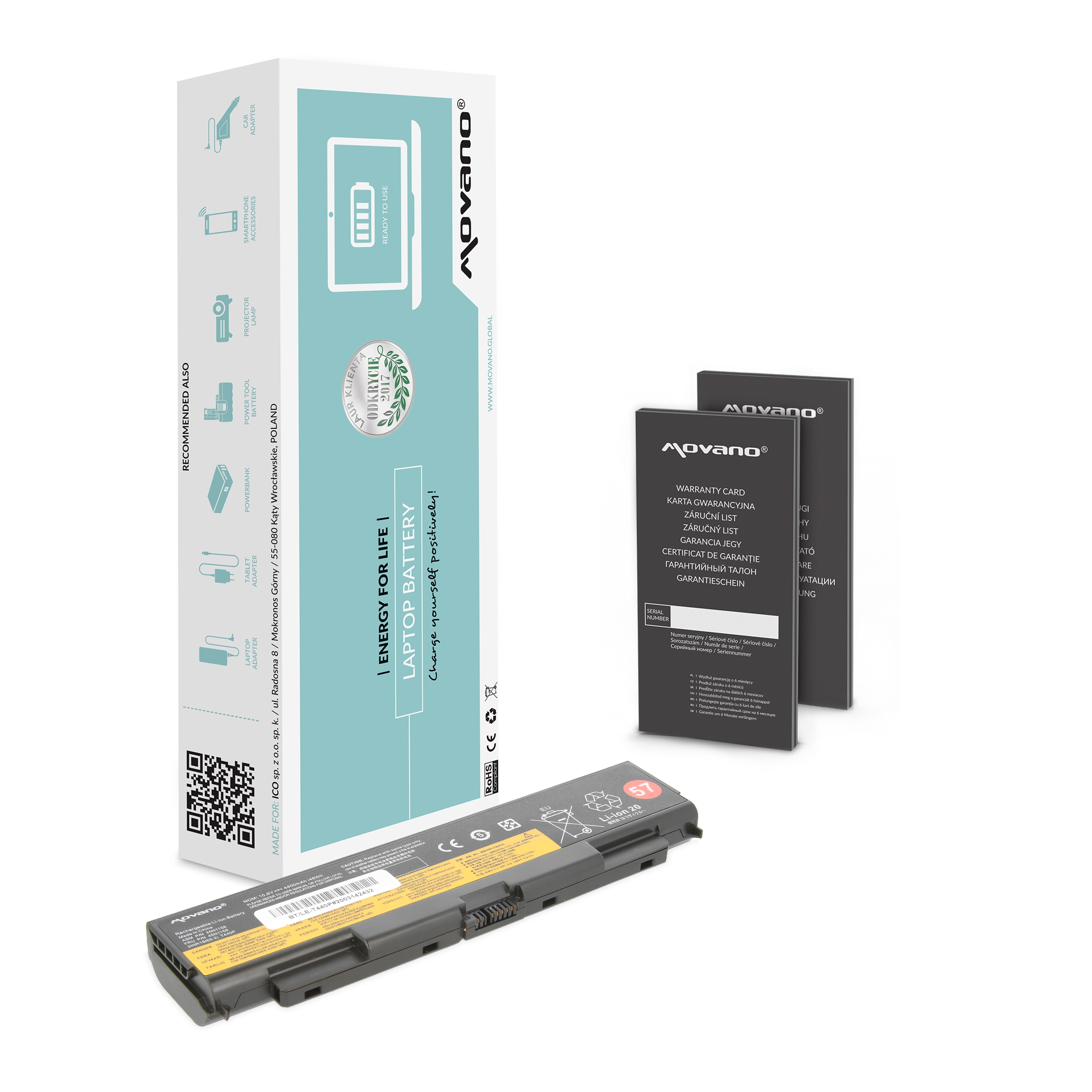 Bateria Movano de Alta Capacidade para Portátil Lenovo Thinkpad T440p, W540, L440, L540, T540p, W541 - 10.8V (11.1V) 4400mAh