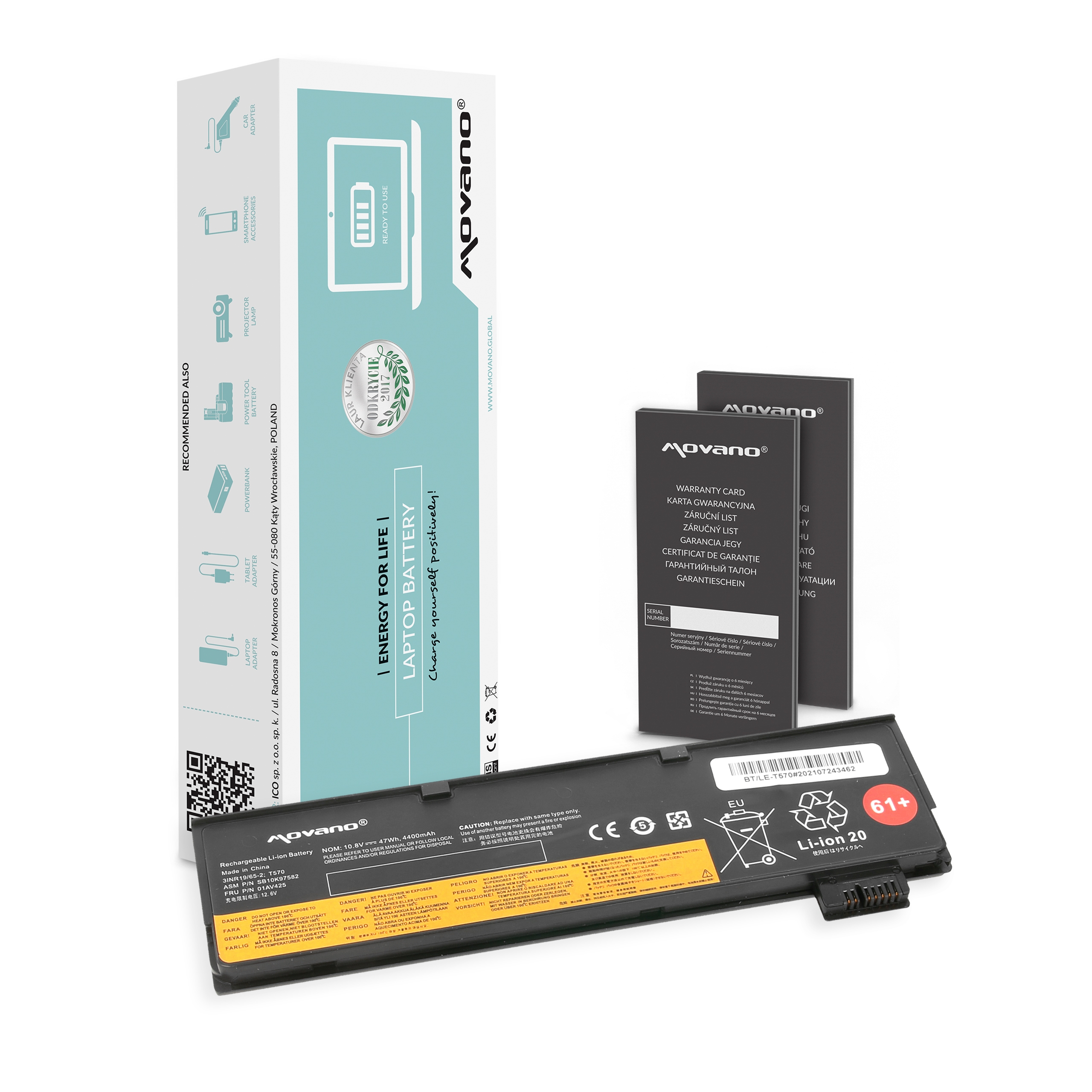 Bateria Movano 4400mAh para Portátil Lenovo ThinkPad T470 T570 T480 T580 - Alta Capacidade
