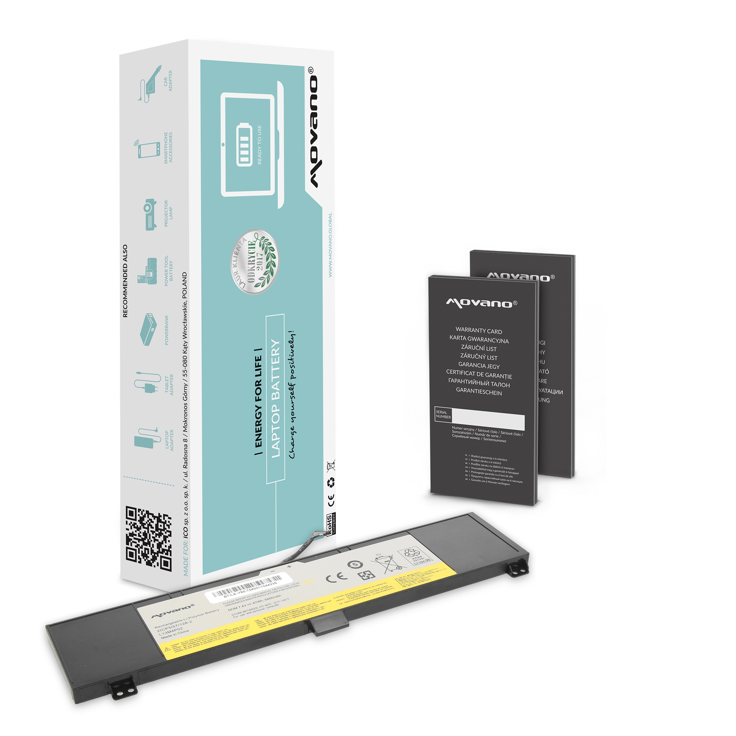Bateria Movano de Alta Capacidade para Portátil Lenovo Y50-70, Y50-80, Y70-70, Y70-80 Series - 7.4V 6400mAh (47Wh)