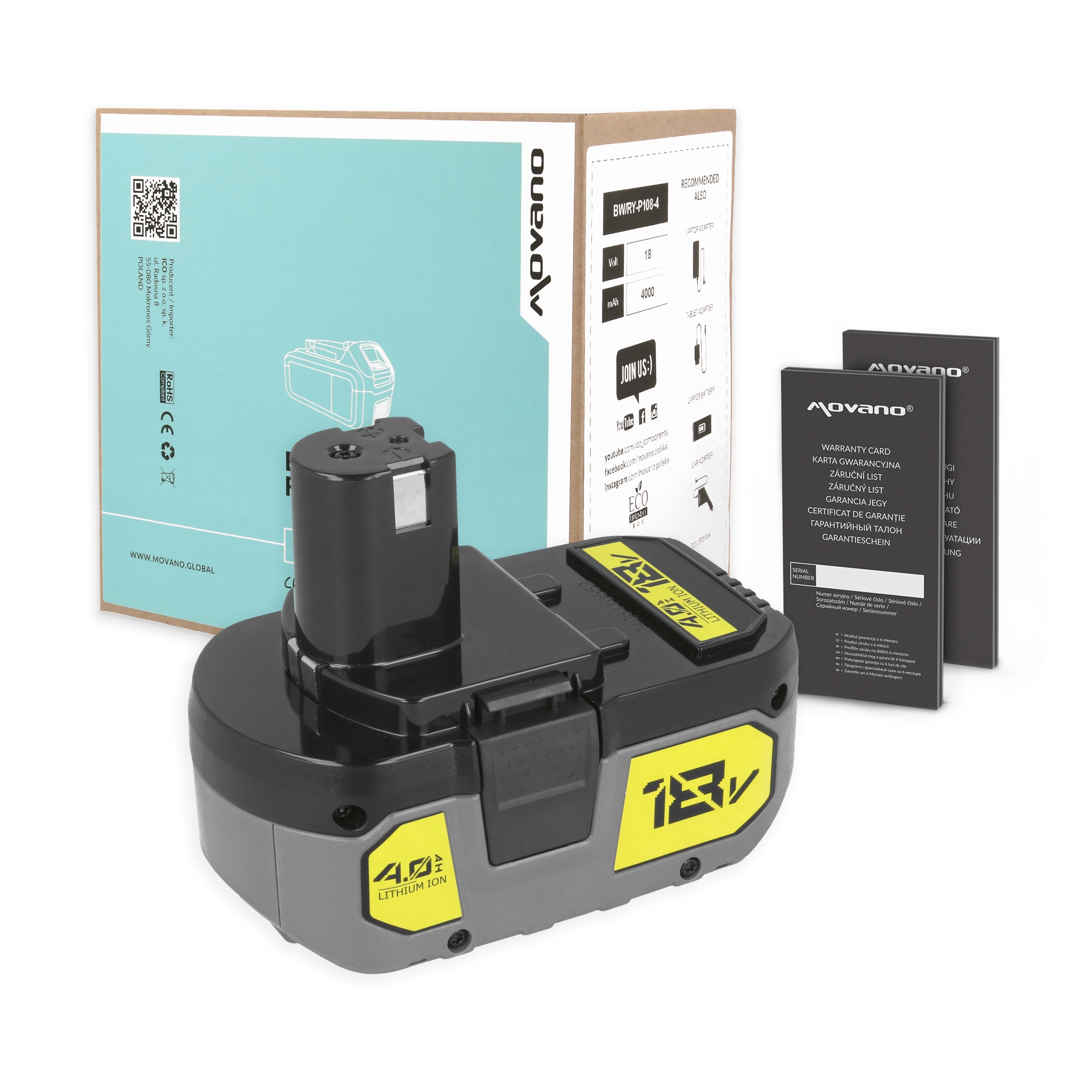 Bateria Movano para Ryobi P102, P104, P108 (4000 mAh)