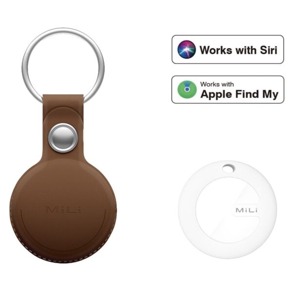 MiLi MiTag - Pack 3 Localizadores Inteligentes Bluetooth com Porta-chaves em Pele (Castanho) - Compatível com iOS