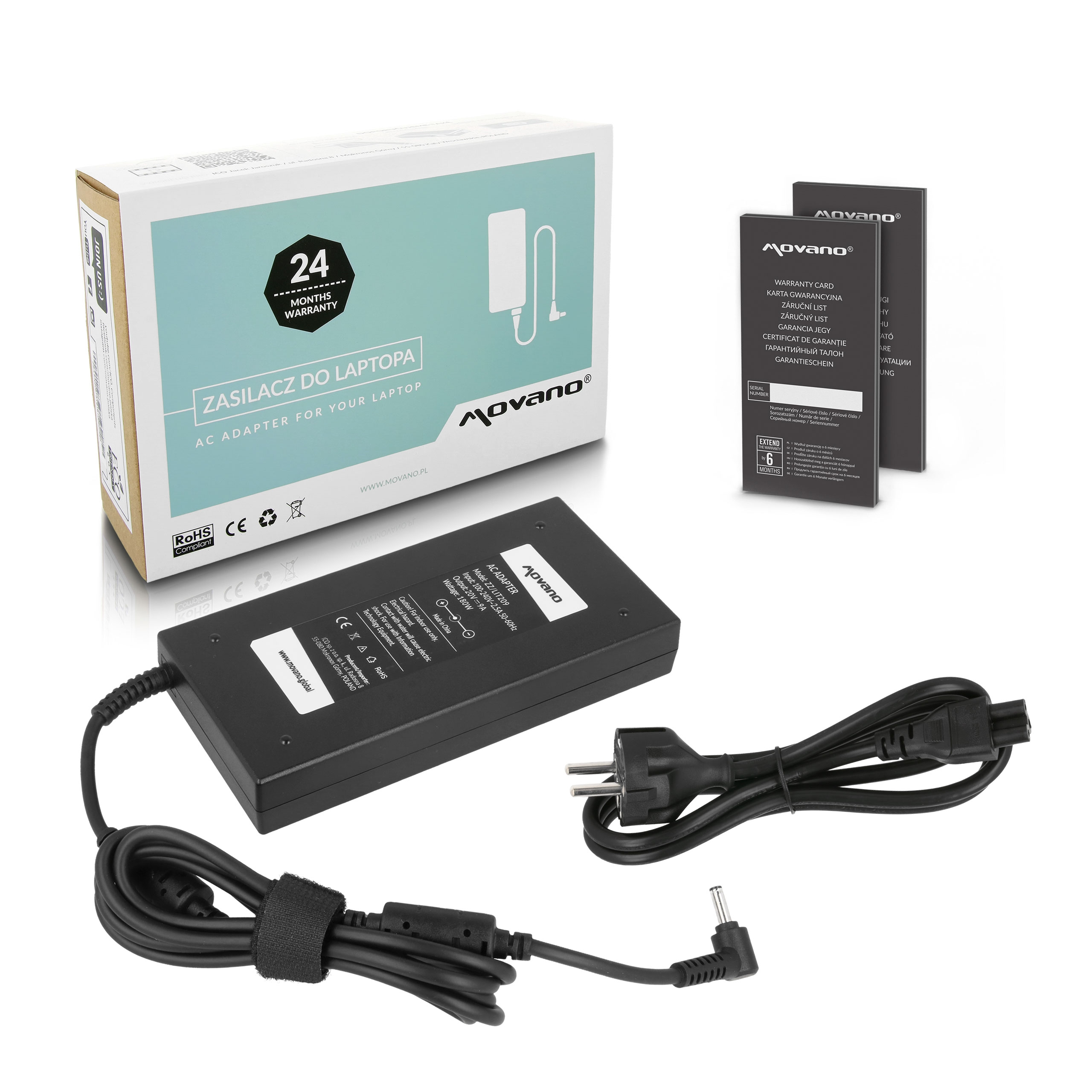 Carregador Movano 20V 9A (4.5x3.0 mm) 180W para MSI