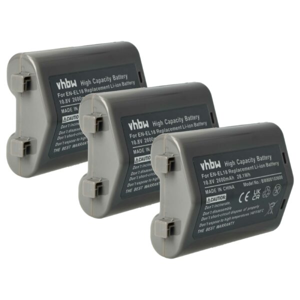 3x Bateria vhbw substitui Nikon EN-EL18 - 2600mAh, 10.8V