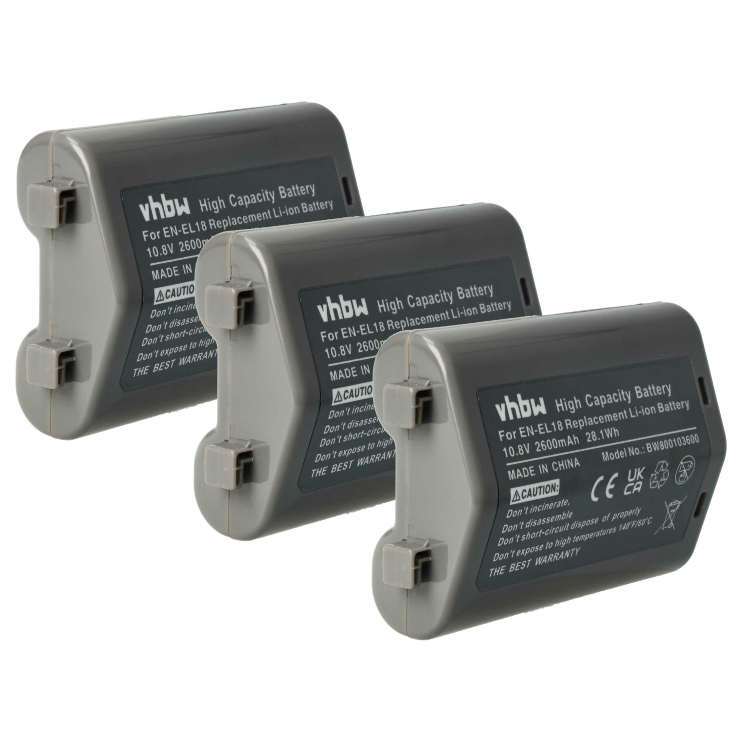 3x Bateria vhbw substitui Nikon EN-EL18 - 2600mAh, 10.8V