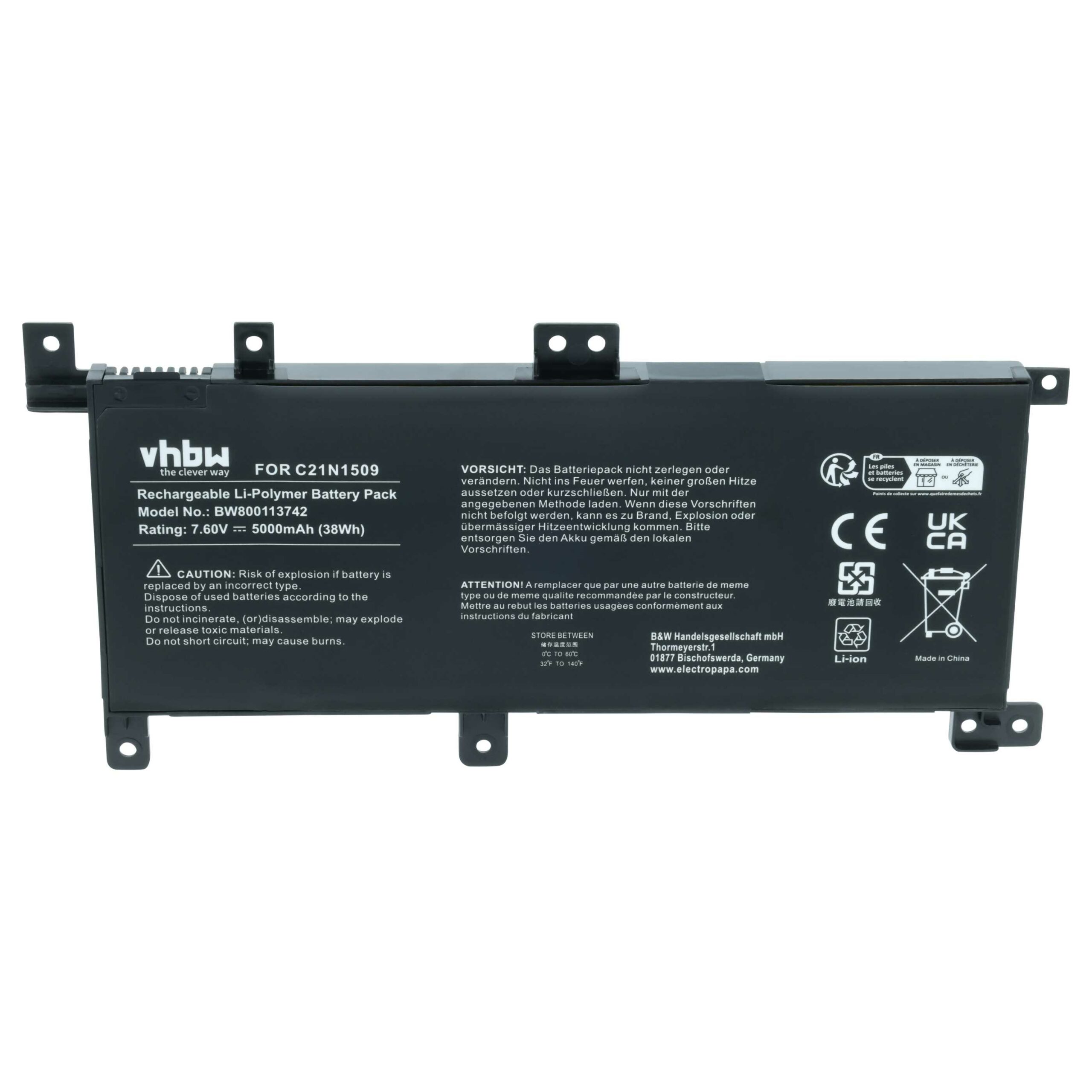 Bateria para Portátil vhbw para Asus C21N1509 (5000 mAh, 7.6 V) - Image 3