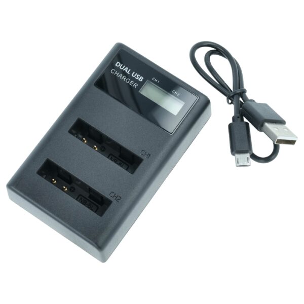 Carregador Duplo Micro-USB + USB-C para Baterias Canon IXUS com Cabo