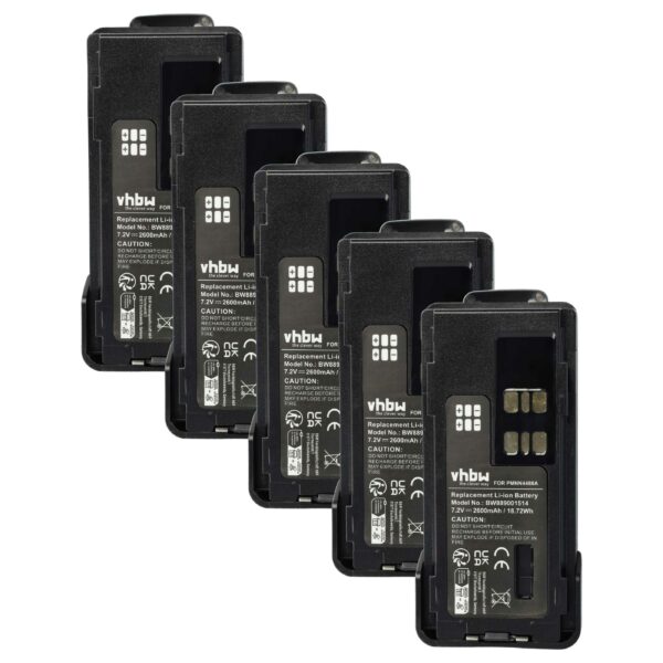 Bateria vhbw 5x para Rádios Motorola PMNN4416, PMNN4415AR, PMNN4415, PMNN441 - 2600 mAh 7.4V Li-Ion com Clipe de Cinto