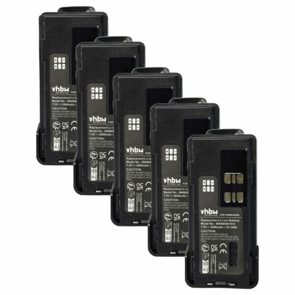 Bateria vhbw 5x para Rádios Motorola PMNN4416, PMNN4415AR, PMNN4415, PMNN441 - 2600 mAh 7.4V Li-Ion com Clipe de Cinto