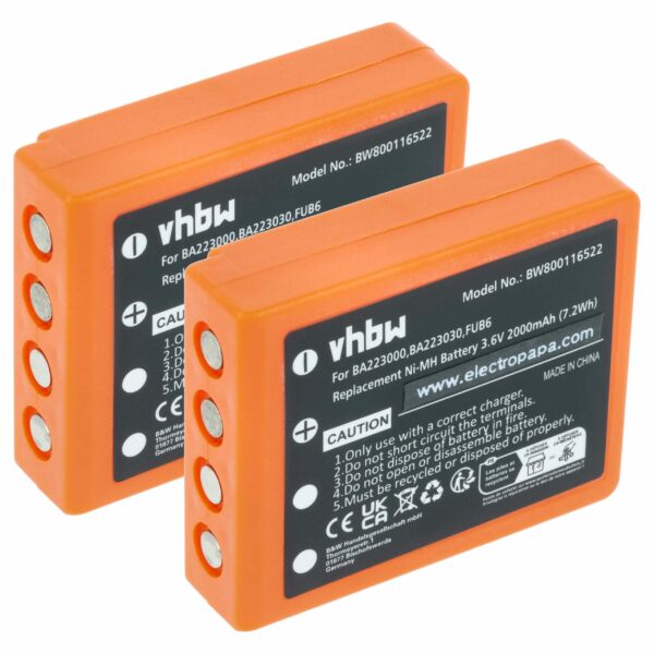 Pack de 2 Baterias vhbw Compatível com Telecomando HBC FBFUB09N - 2000 mAh